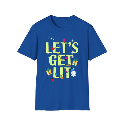 black t-shirt with let's get lit christmas funny print