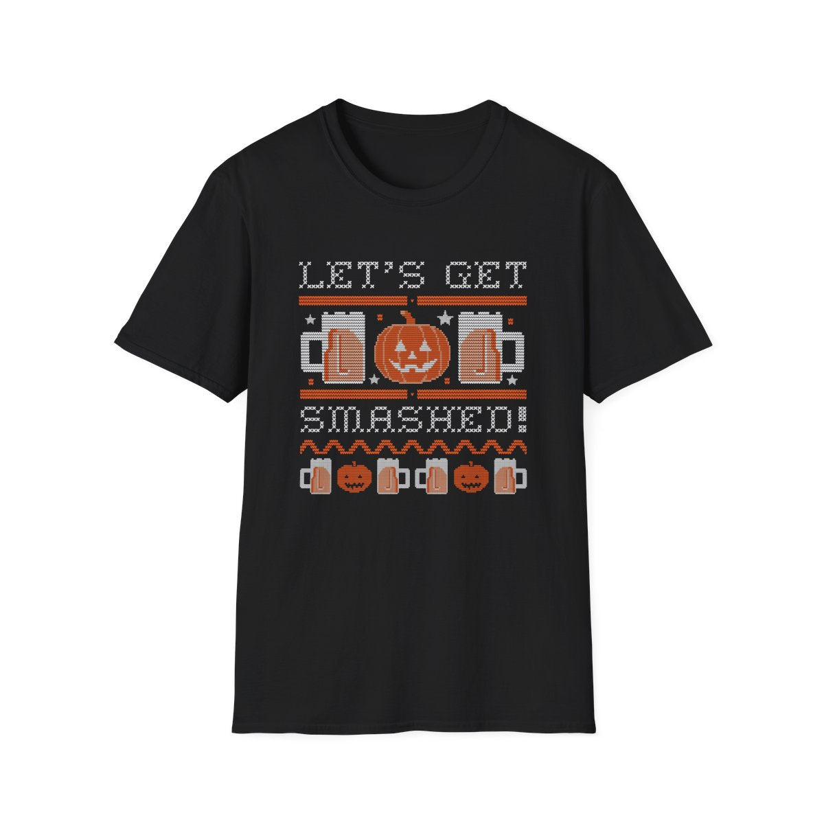 dark chocolate t-shirt with let's get smashed halloween beer pumpkin graphic