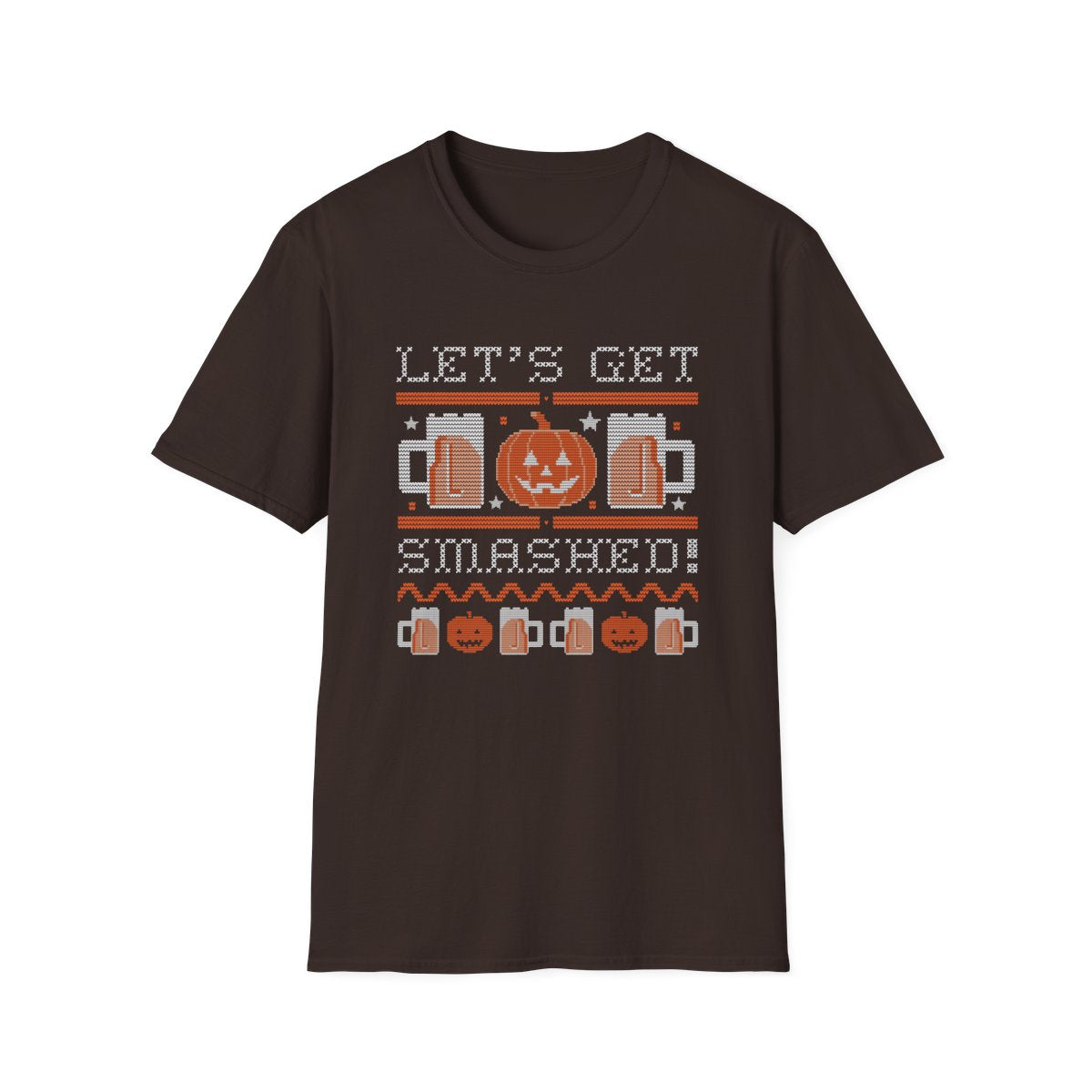 navy blue t-shirt with let's get smashed halloween beer design