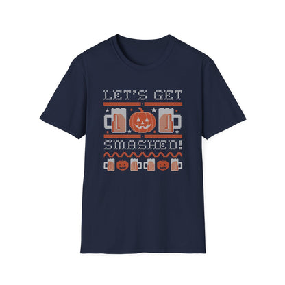 black t-shirt with let's get smashed halloween party graphic