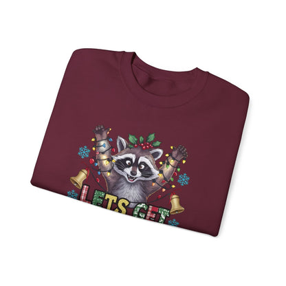 multiple colour options maroon navy black forest green sweatshirt with trashed raccoon Christmas design