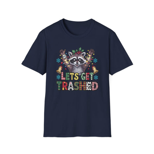 Let's Get Trashed Raccoon Christmas T-Shirt - funny t-shirt by Cheeky Business