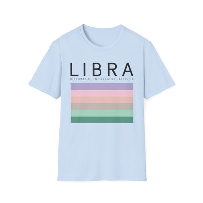 natural t-shirt with libra zodiac scales artwork