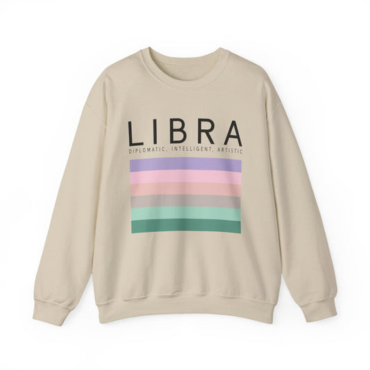 sport grey sweatshirt featuring retro pastel stripe libra astrology graphic