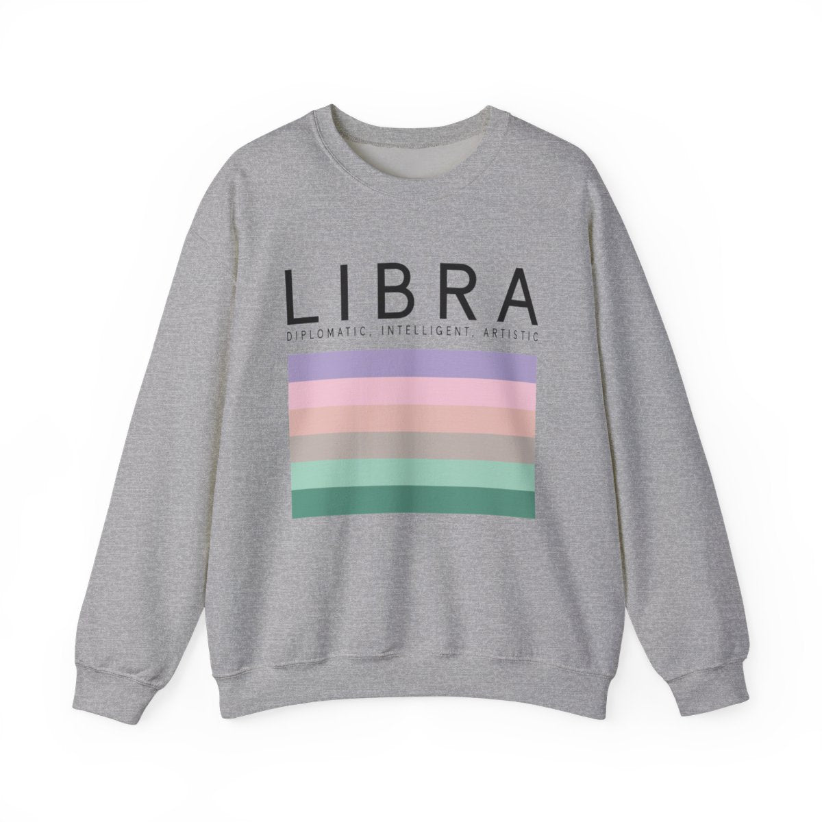 white sweatshirt with soft pastel libra zodiac symbol print
