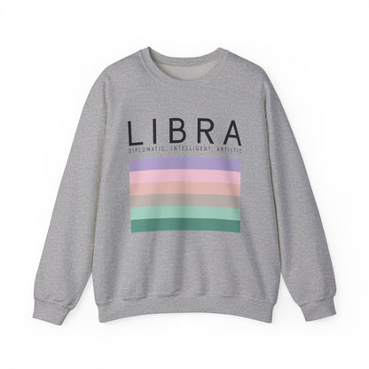 white sweatshirt with soft pastel libra zodiac symbol print