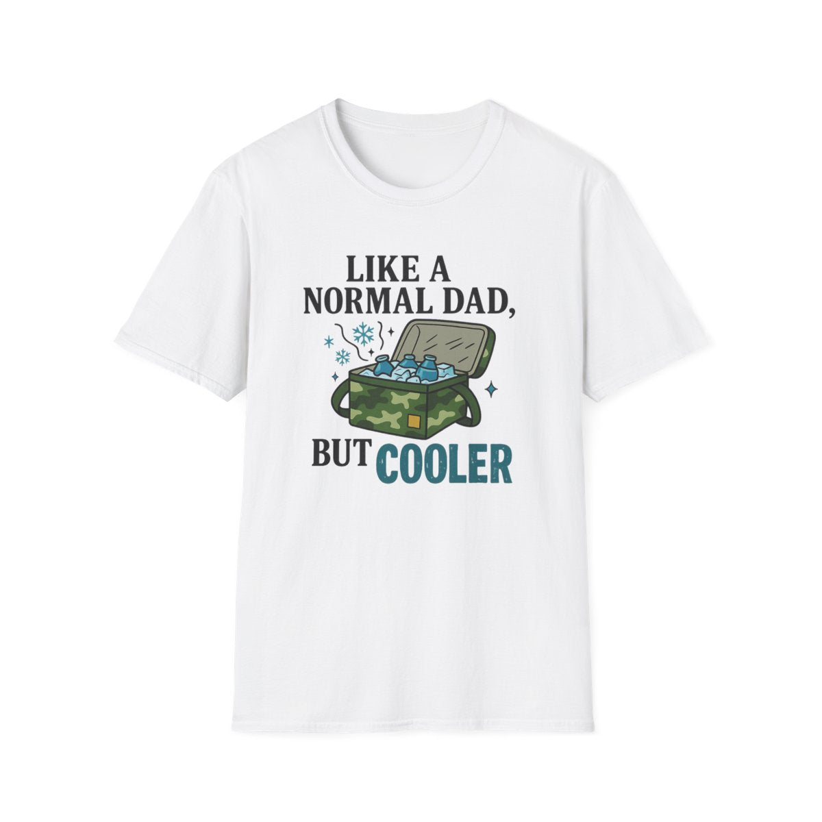 natural coloured t-shirt with like a normal dad but cooler print detail