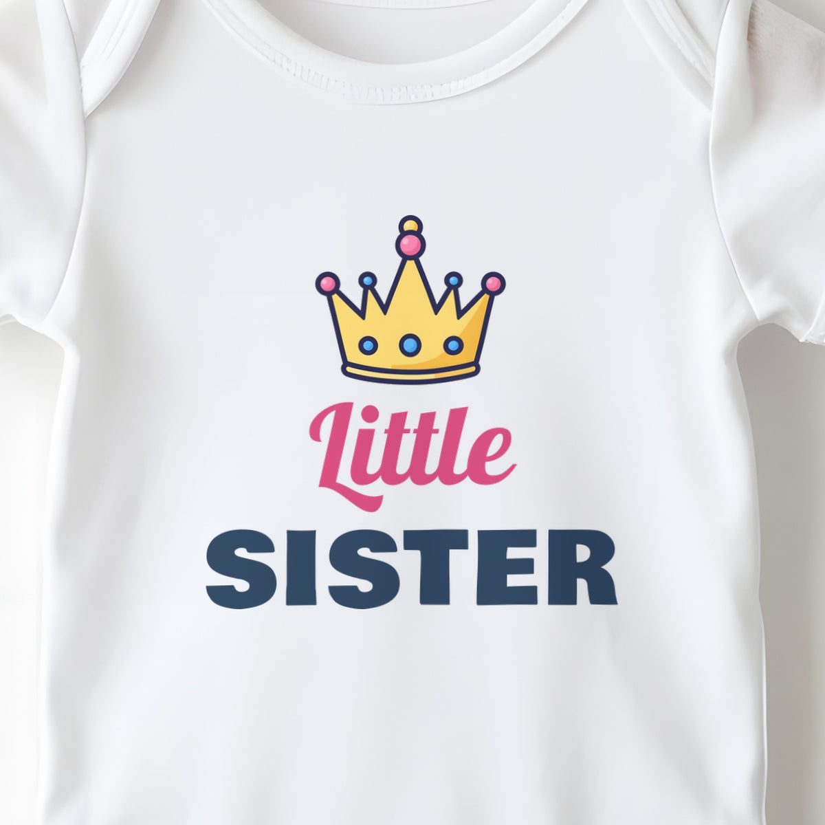 Little Sister baby grow print close-up