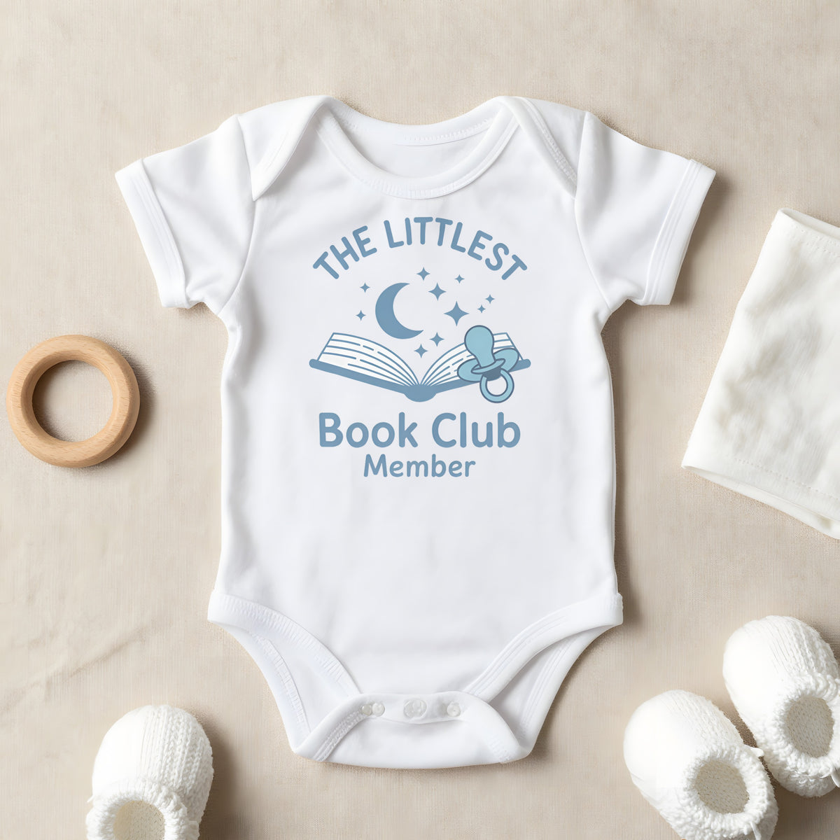The Littlest Book Club Member baby grow laid flat