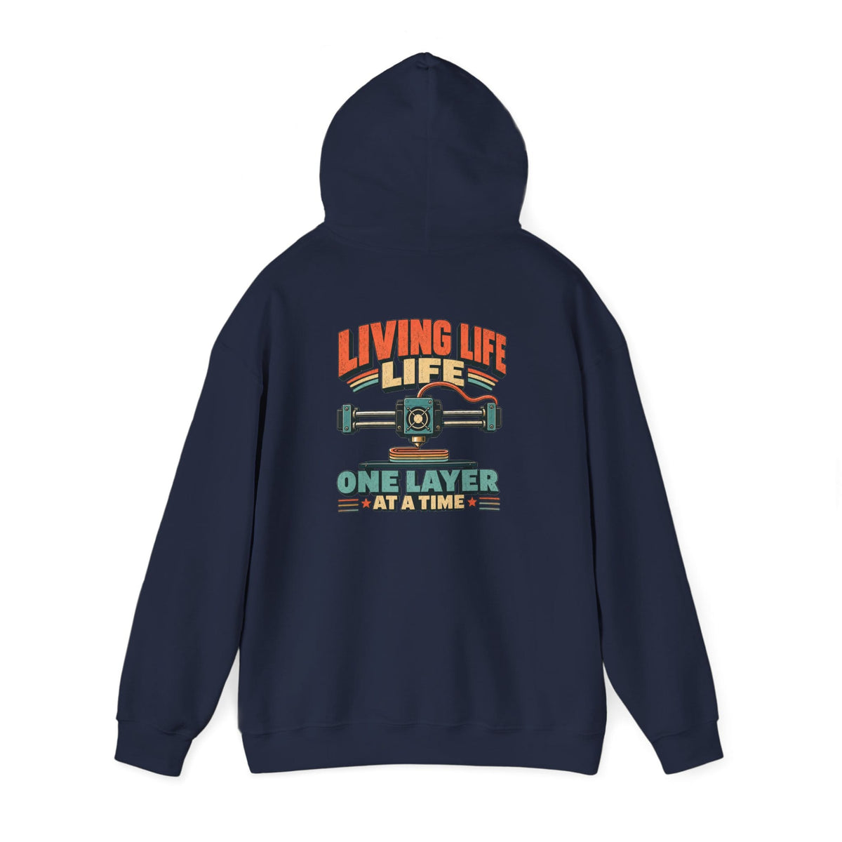 navy hoodie with living life one layer at a time vintage 3D printing design