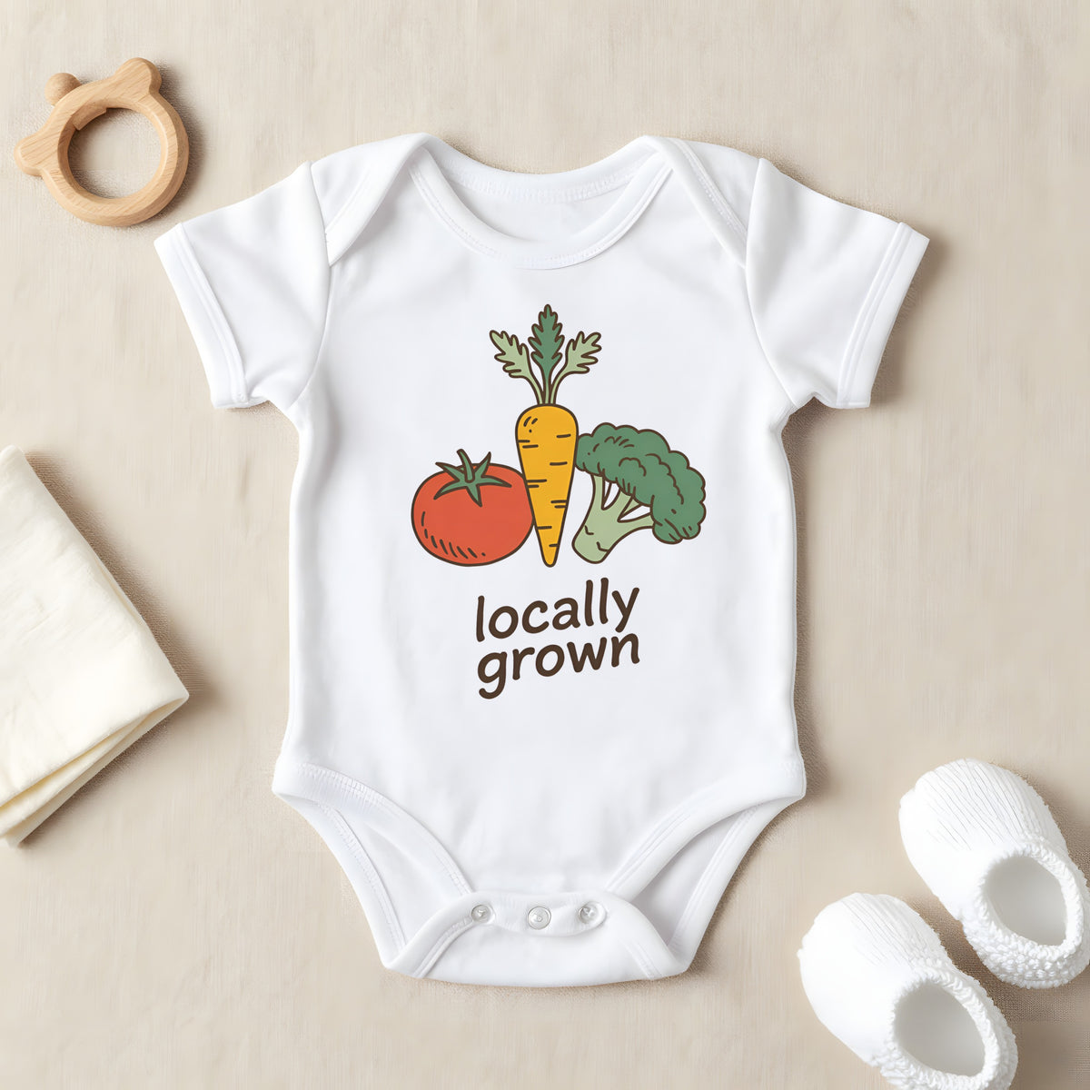 Locally Grown baby grow laid flat