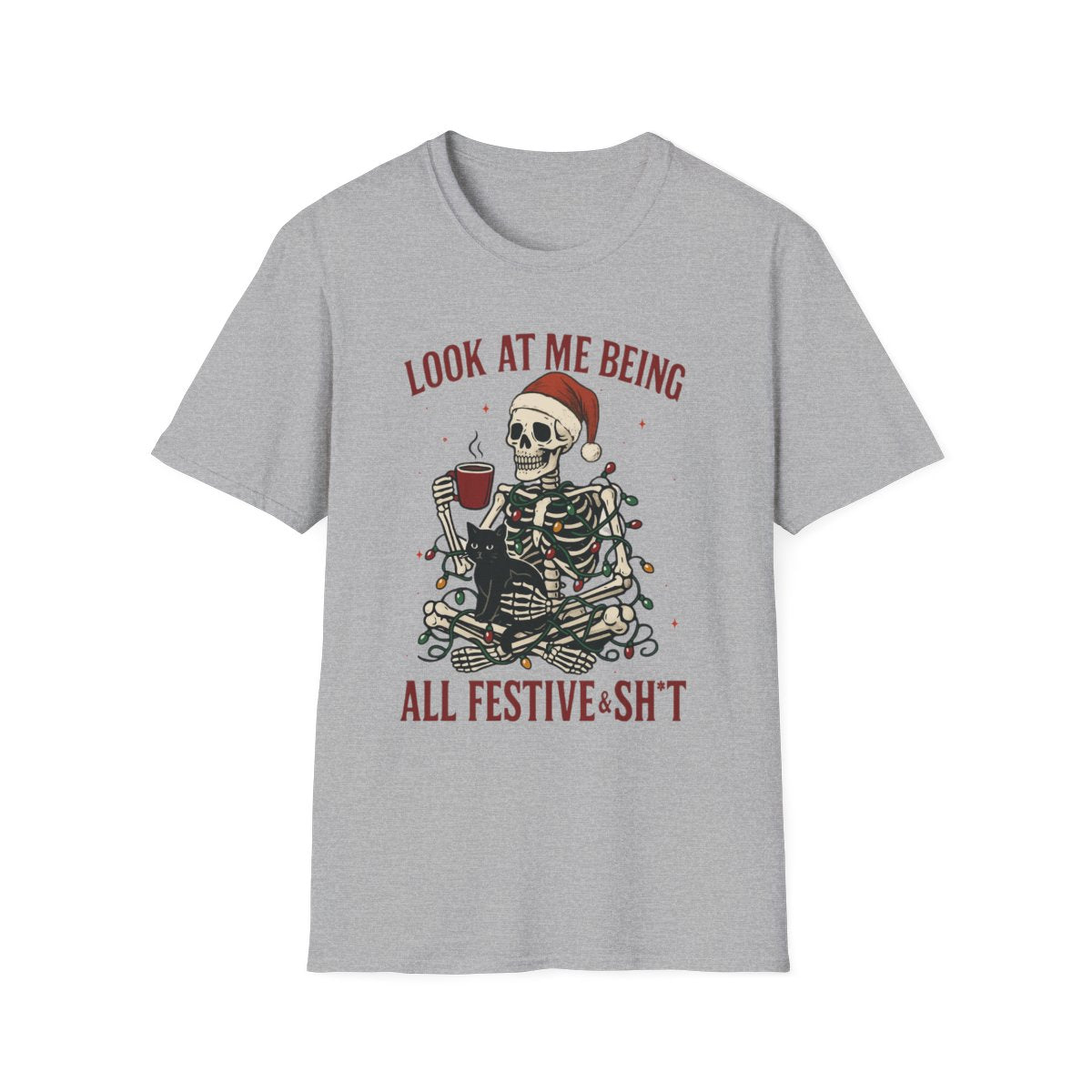 light blue t-shirt with playful festive christmas graphic print