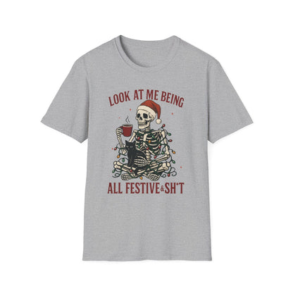light blue t-shirt with playful festive christmas graphic print