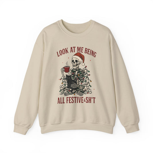 Festive Skeleton Christmas Sweatshirt - funny sweatshirt by Cheeky Business