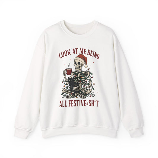 Festive Skeleton Christmas Sweatshirt - funny sweatshirt by Cheeky Business