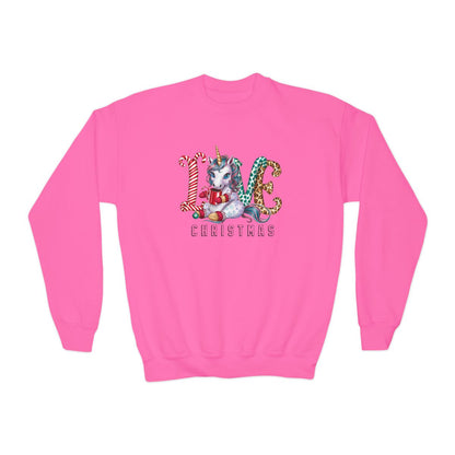safety pink youth sweatshirt with cute unicorn and holiday print for children