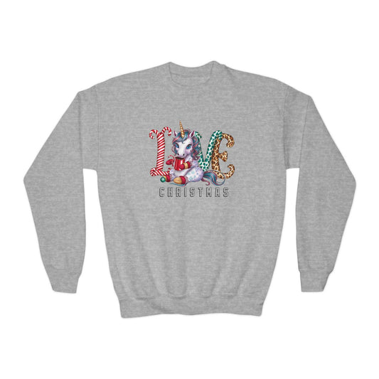 Love Christmas Unicorn Youth Sweatshirt - funny t-shirt by Cheeky Business