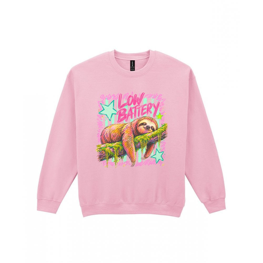 Low Battery Sloth T-Shirt & Sweatshirt Sweatshirt in Light Pink
