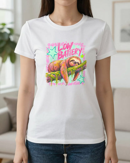 Low Battery Sloth T-Shirt & Sweatshirt worn
