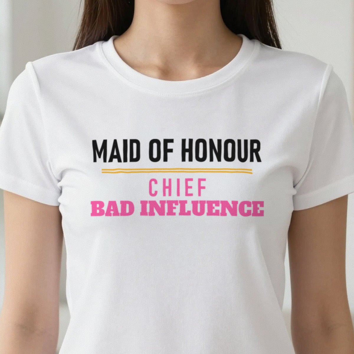 Maid Of Honour Chief Bad Influence Hen Do T-Shirt & Sweatshirt close-up