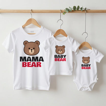 Mama Bear & Baby Bear Mum and Baby Set matching set grown-up tee, kids tee and baby grow on hangers