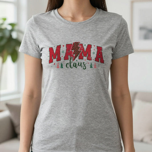 Mama Claus Christmas T-Shirt in Sport Grey, worn, our photo