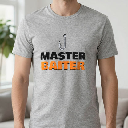 Master Baiter Funny Fishing T-Shirt & Sweatshirt in Sport Grey (T-Shirt), worn, our photo
