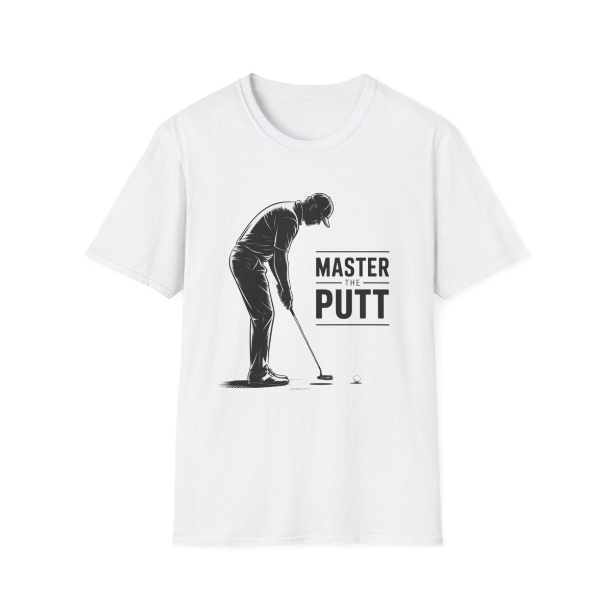 light blue t-shirt with master the putt funny golf dad design