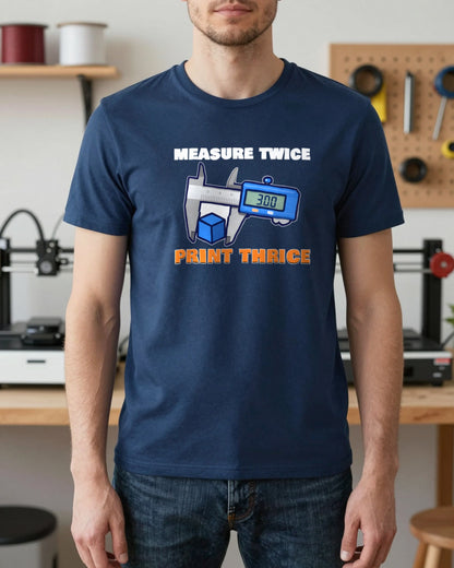 Measure Twice Print Thrice Funny 3D Printing T-Shirt & Sweatshirt worn