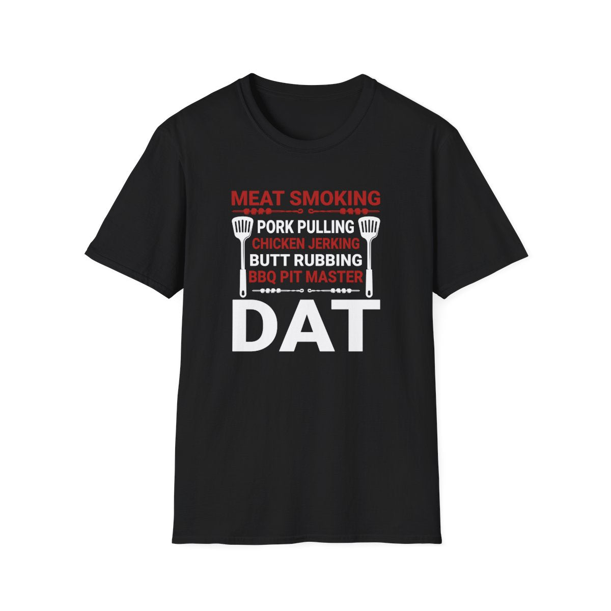 black t-shirt with meat smoking pork pulling BBQ pit master dad funny design