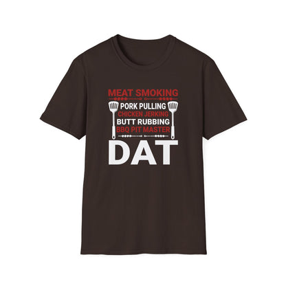 dark chocolate t-shirt with pit master BBQ smoking meat graphic for dads