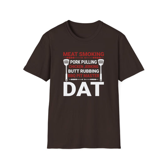 dark chocolate t-shirt with pit master BBQ smoking meat graphic for dads