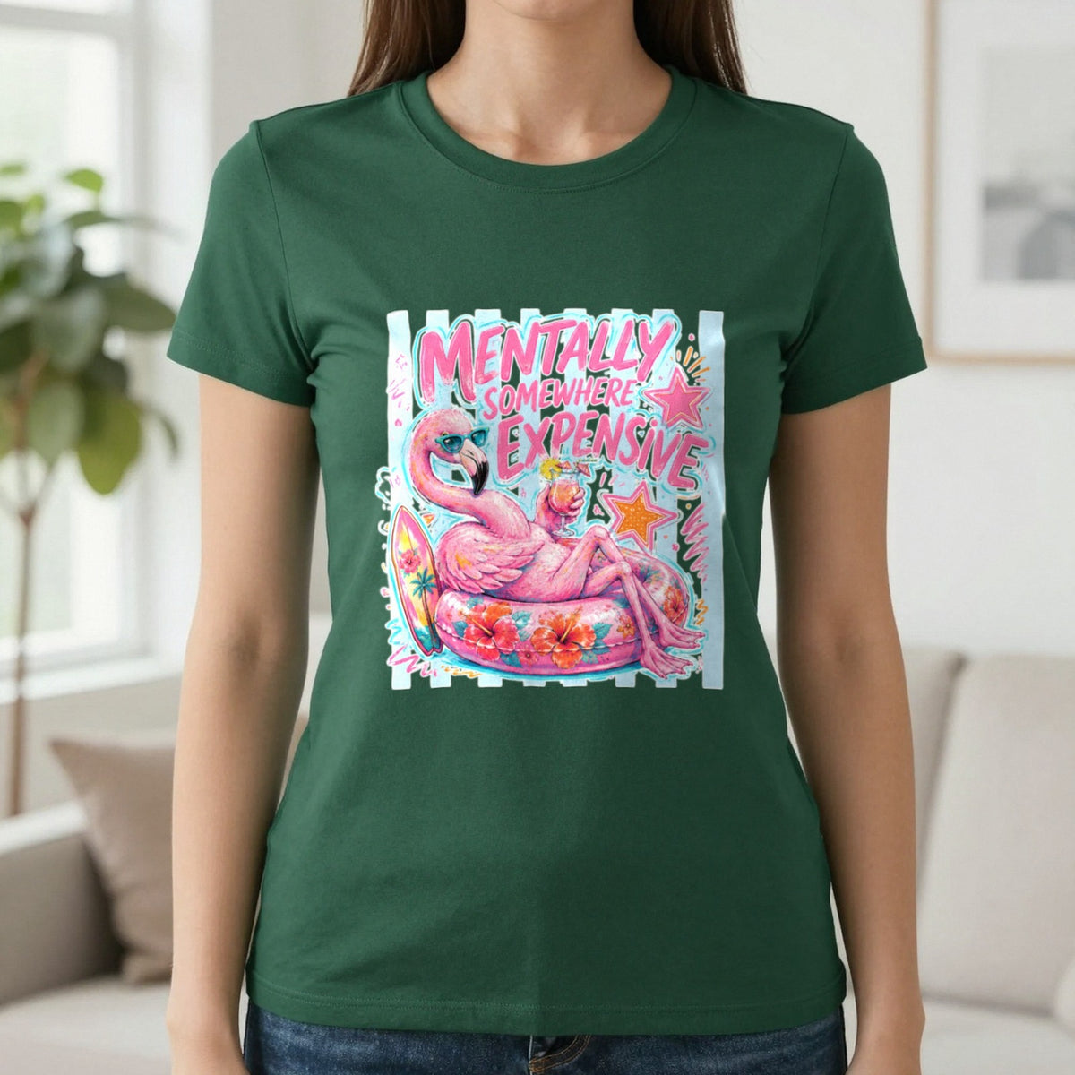 Mentally Somewhere Expensive T-Shirt & Sweatshirt in Forest Green, worn, our photo