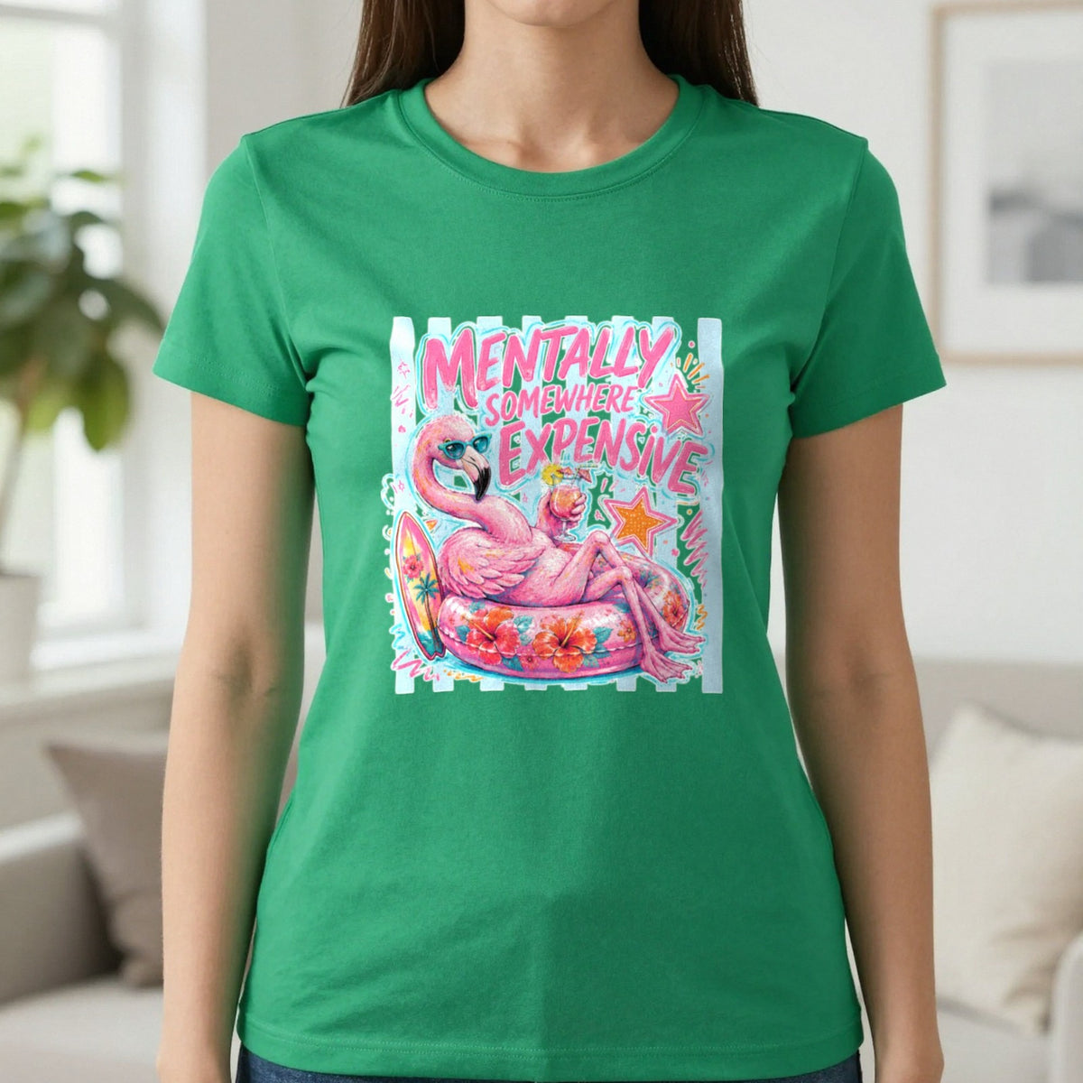 Mentally Somewhere Expensive T-Shirt & Sweatshirt in Irish Green, worn, our photo
