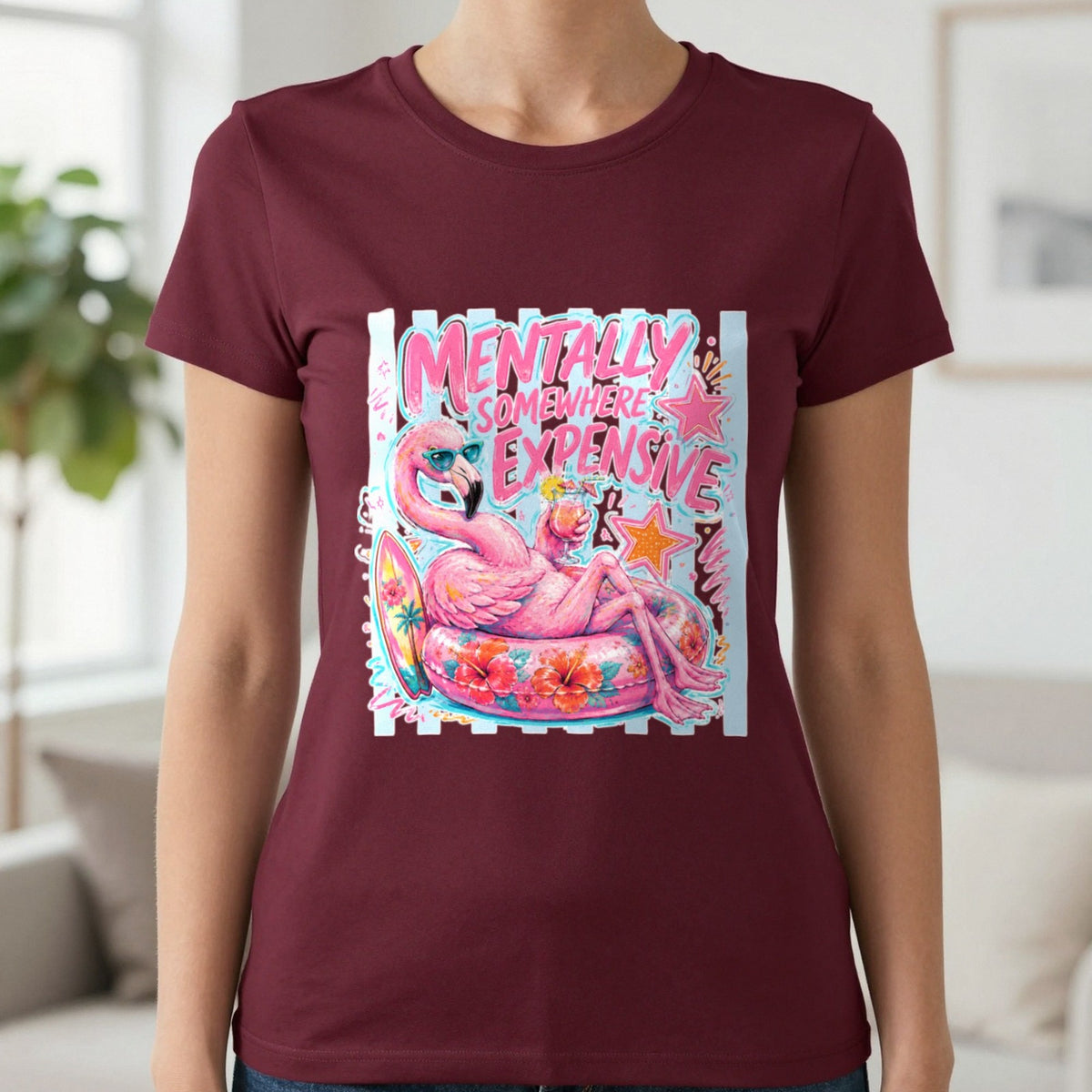 Mentally Somewhere Expensive T-Shirt & Sweatshirt in Maroon, worn, our photo