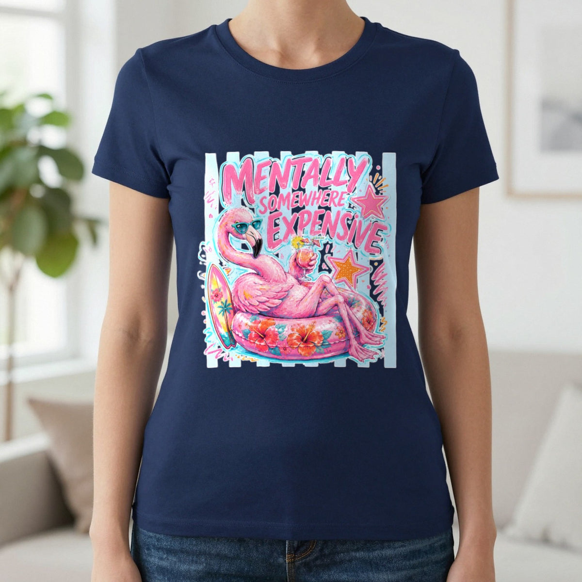 Mentally Somewhere Expensive T-Shirt & Sweatshirt in Navy, worn, our photo