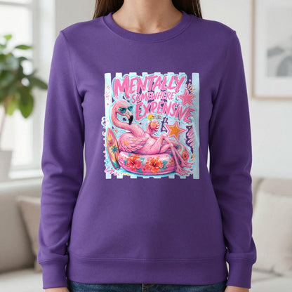 Mentally Somewhere Expensive T-Shirt & Sweatshirt in Purple, worn, our photo