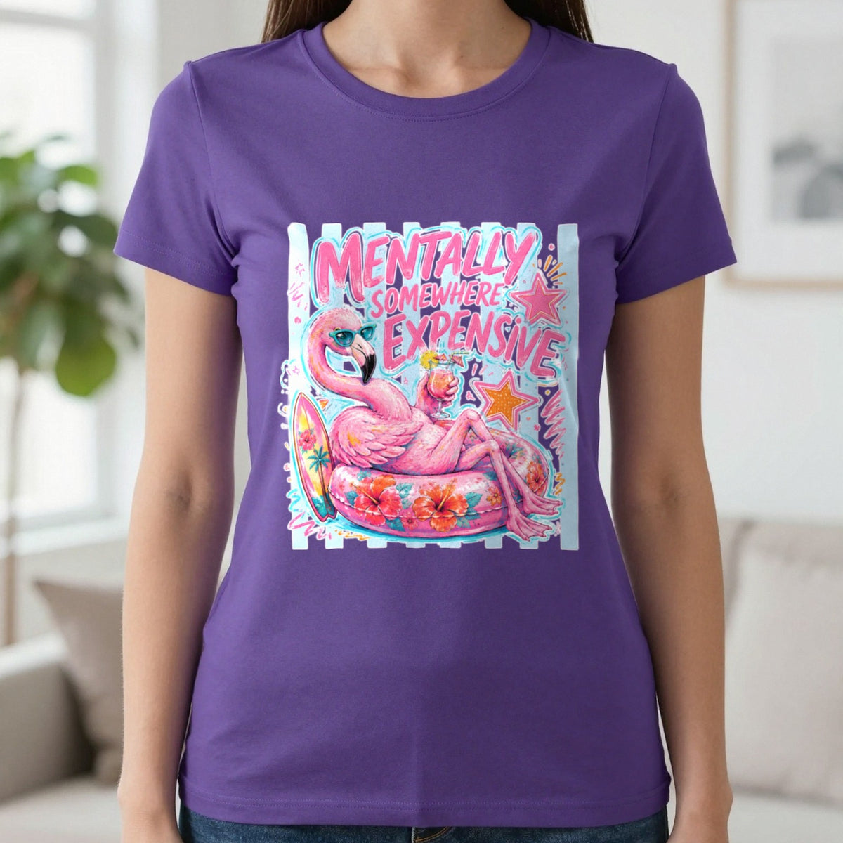 Mentally Somewhere Expensive T-Shirt & Sweatshirt in Purple, worn, our photo