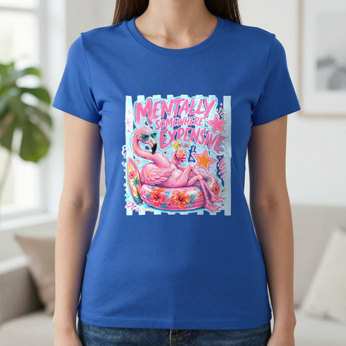 Mentally Somewhere Expensive T-Shirt & Sweatshirt in Royal, worn, our photo