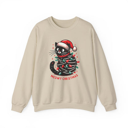 sand sweatshirt with meowy christmas cat graphic print
