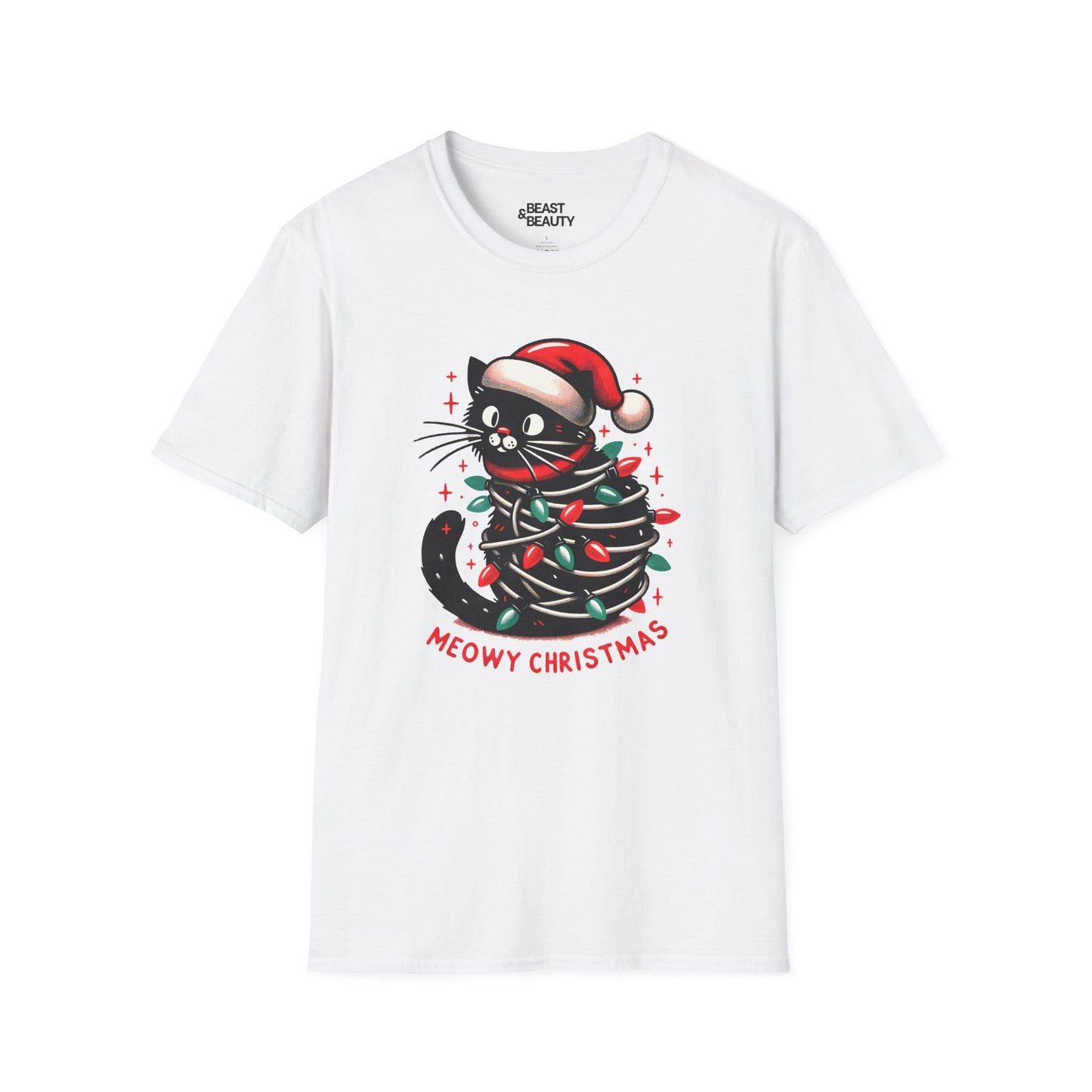 meowy christmas cat t-shirt white t-shirt Christmas gift idea