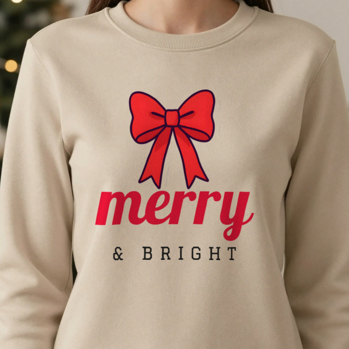 Merry & Bright Bow Christmas Jumper & T-Shirt close-up