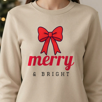 Merry & Bright Bow Christmas Jumper & T-Shirt close-up