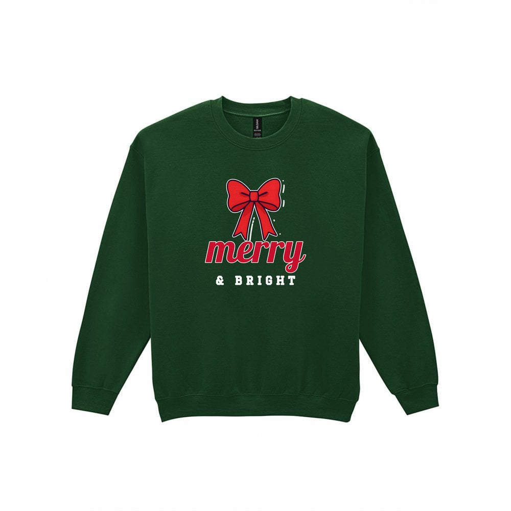 Merry & Bright Bow Christmas Jumper & T-Shirt Sweatshirt in Forest Green