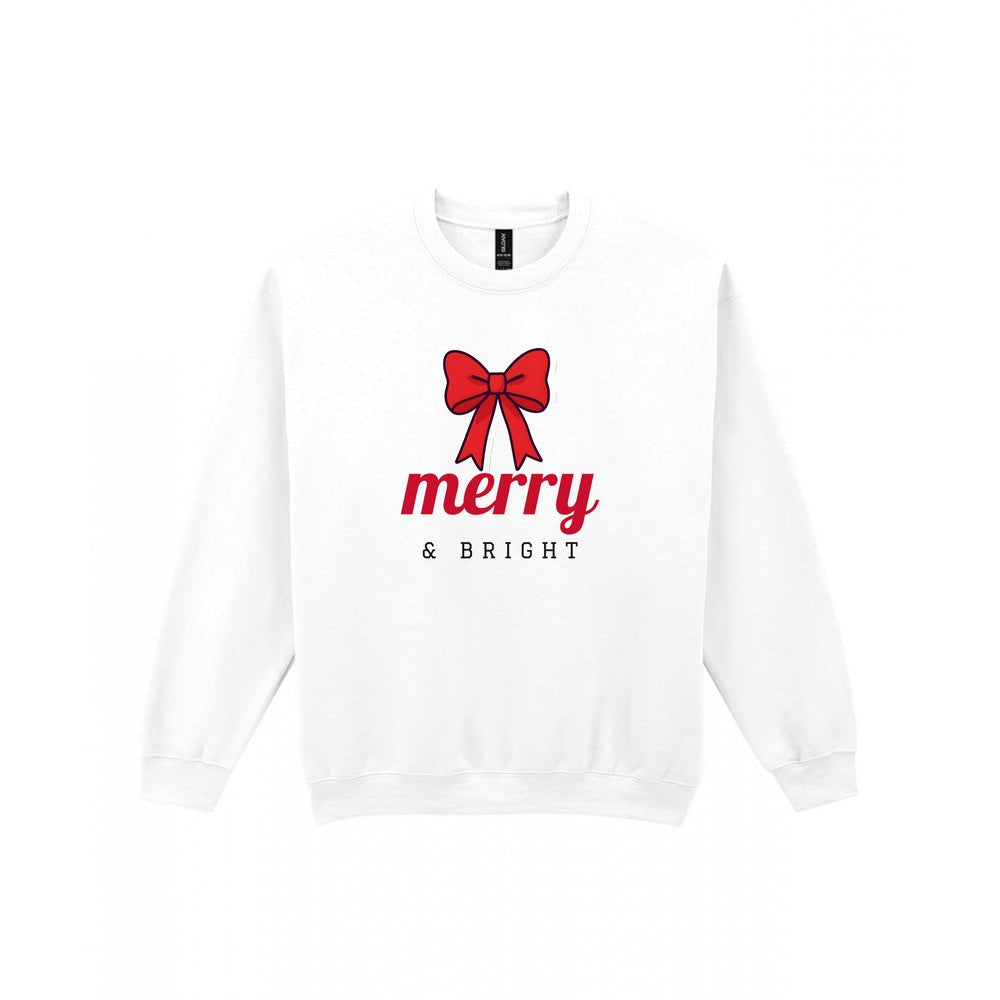 Merry & Bright Bow Christmas Jumper & T-Shirt Sweatshirt in White
