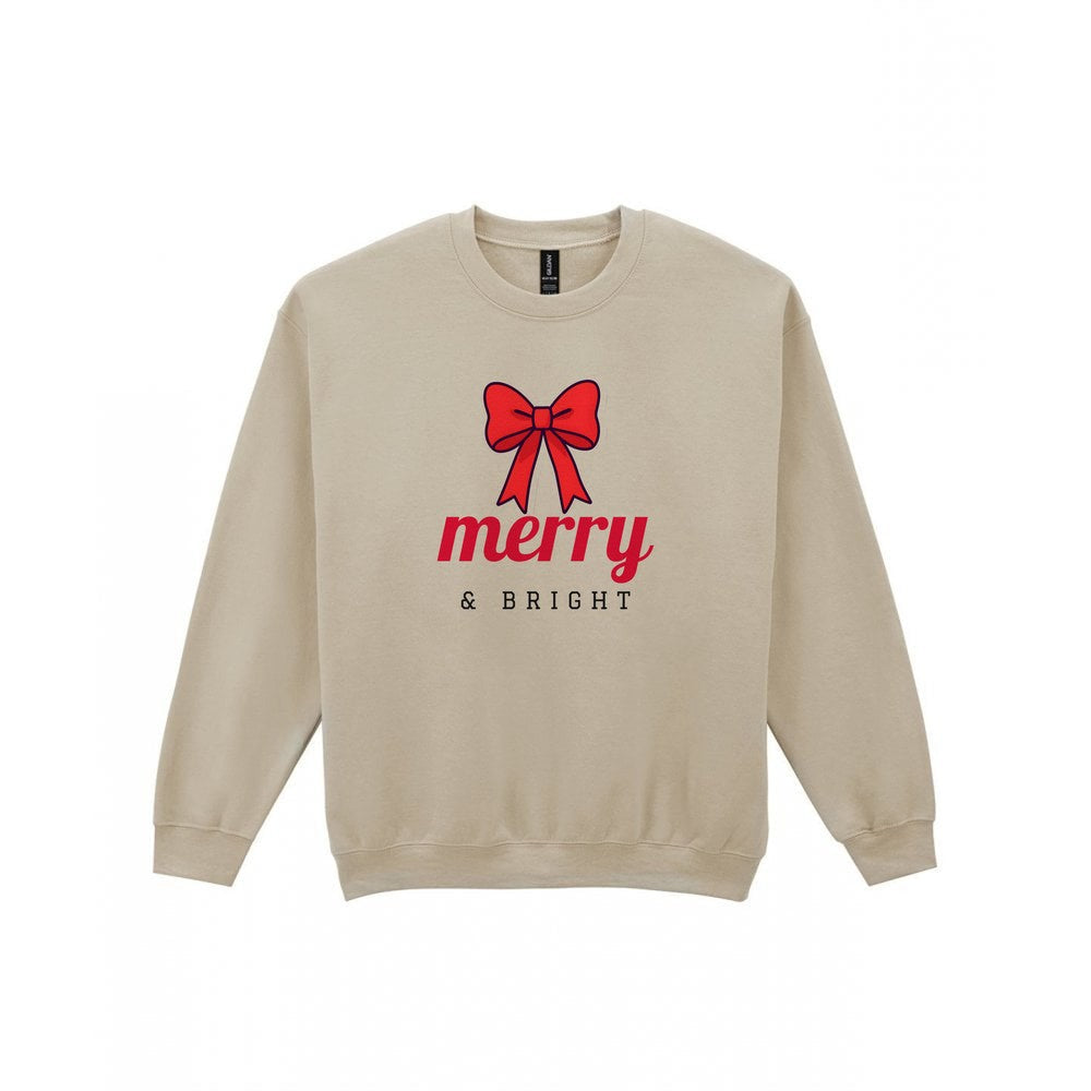 Merry & Bright Bow Christmas Jumper & T-Shirt Sweatshirt in Sand