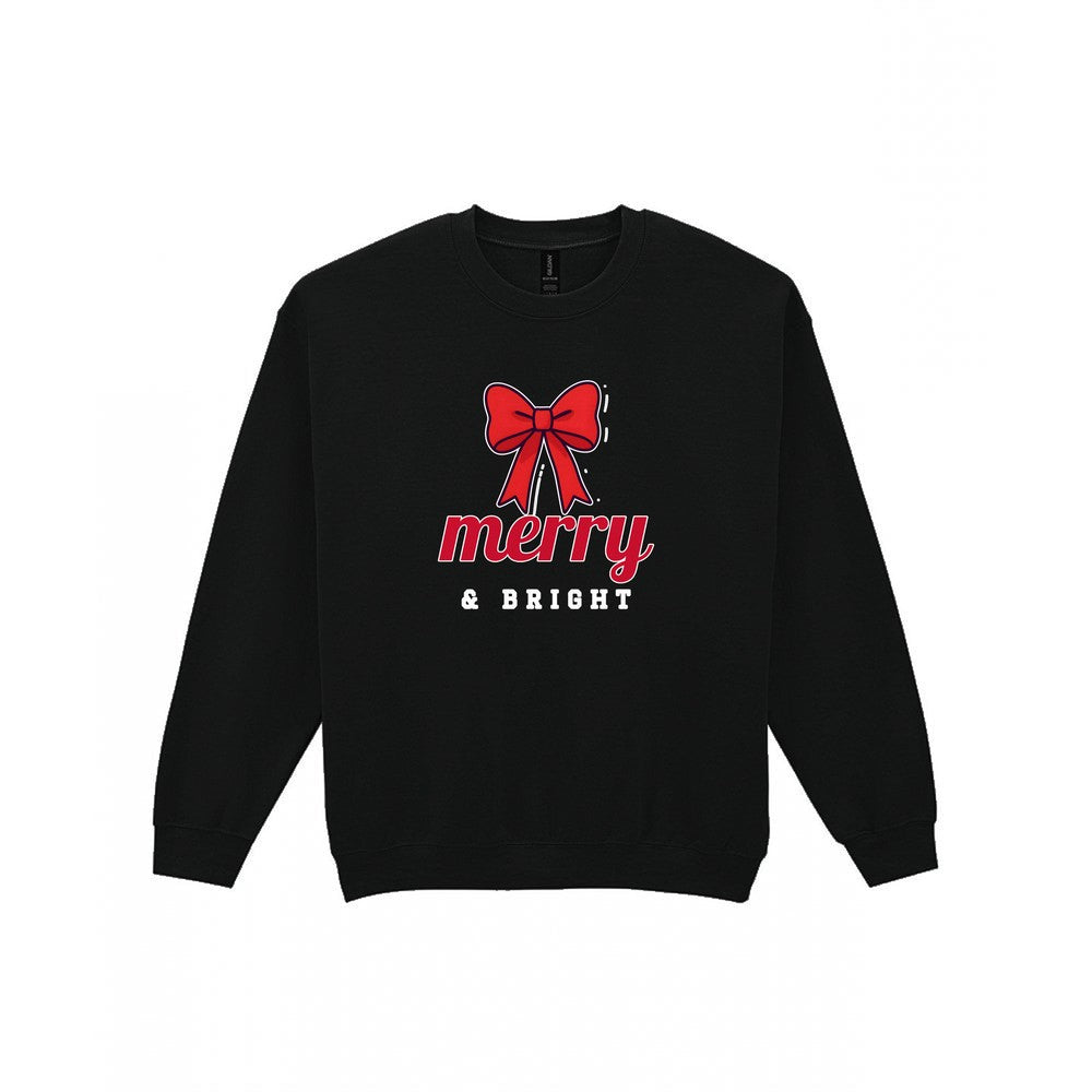 Merry & Bright Bow Christmas Jumper & T-Shirt Sweatshirt in Black