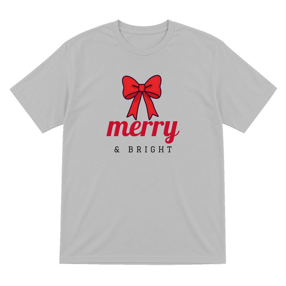 Merry & Bright Bow Christmas Jumper & T-Shirt T-Shirt in Sport Grey