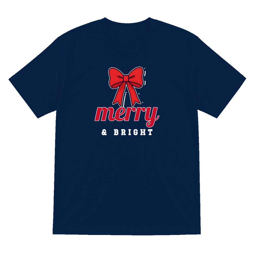 Merry & Bright Bow Christmas Jumper & T-Shirt T-Shirt in Navy