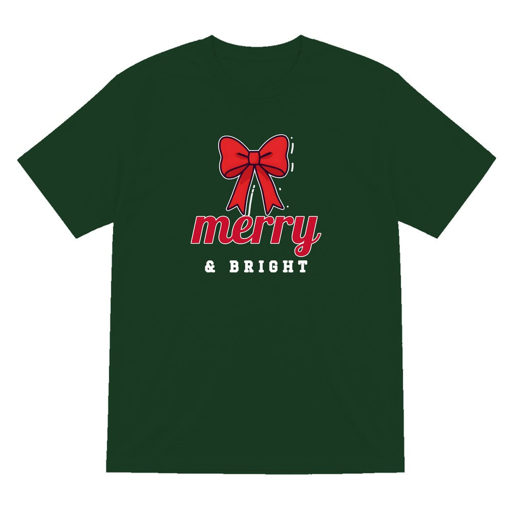 Merry & Bright Bow Christmas Jumper & T-Shirt T-Shirt in Forest Green